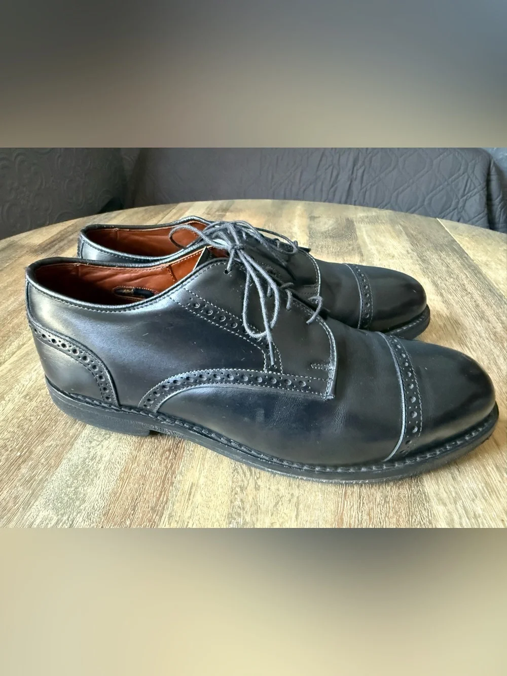 Allen Edmonds Benton Black Leather Cap Toe Blucher Derby Dress Shoes